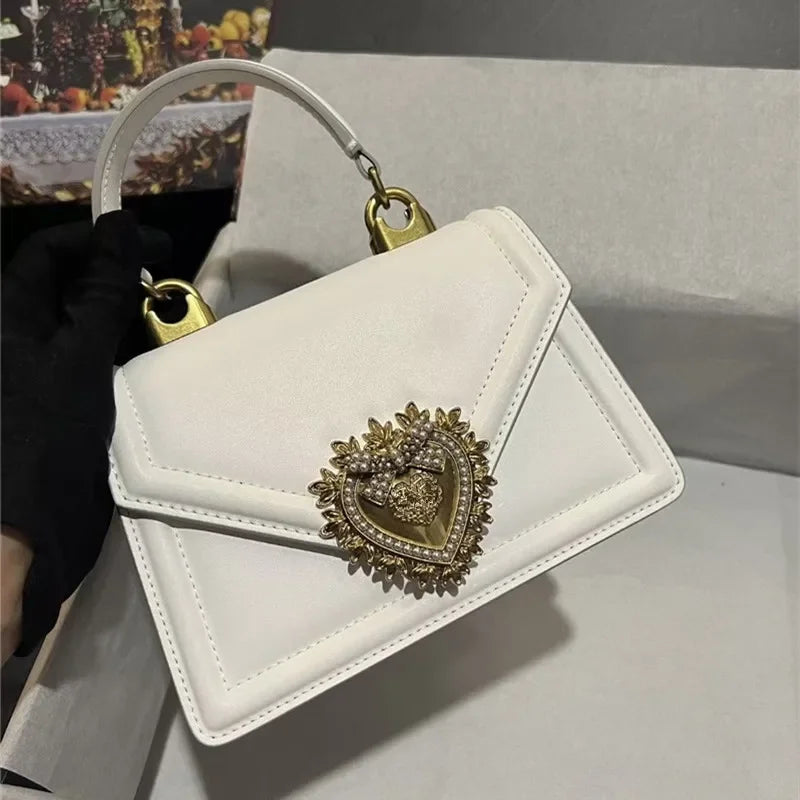 Elegant Top Layer Cow Leather Heart Bow Hand bag