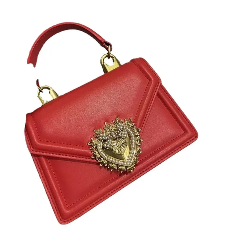 Elegant Top Layer Cow Leather Heart Bow Hand bag