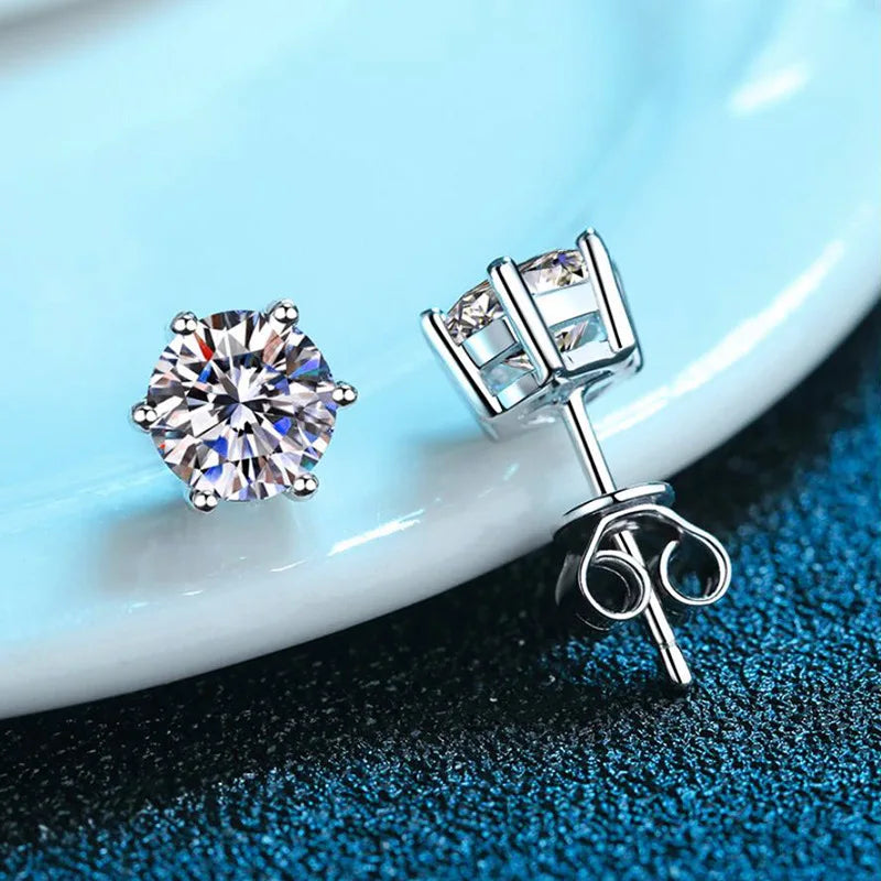 Top Quality GRA 100% Real Sterling Silver Moissanite Stud Earrings for Women with 2 Certificates D Color 6 Prong Wedding Jewelry