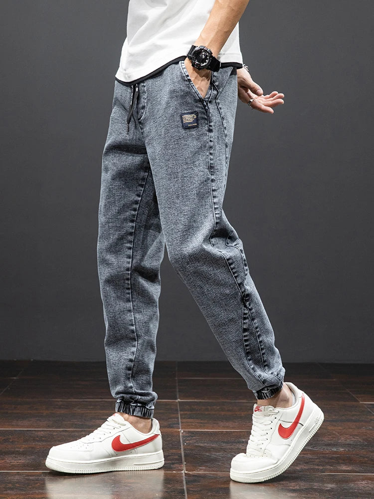 Spring Summer Cargo Jeans for Men Black Blue Denim Jogger Pants Baggy Harem Trousers Plus Size Eye Catching