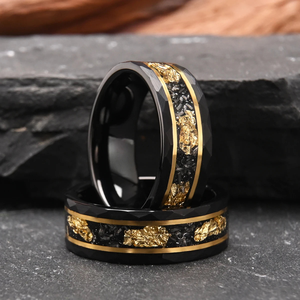 Classic Fashion Tungsten Carbide Ring 8mm Black Golden Foil Wedding Engagement Jewelry Gift for Men and Women