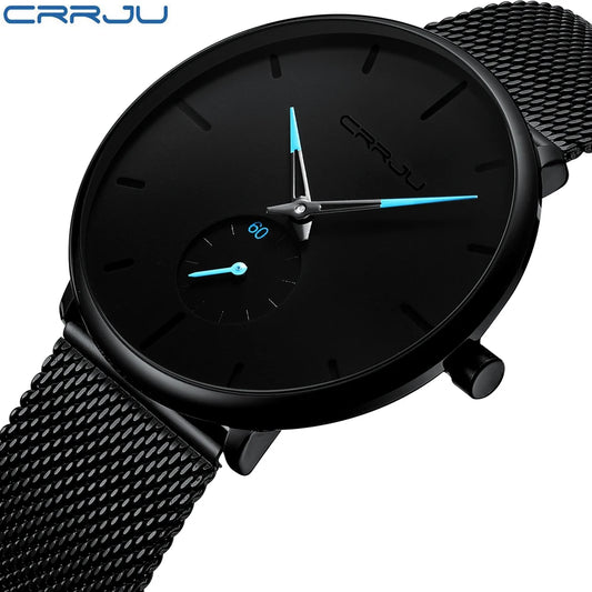 CRRJU Men's Quartz Watch – 40mm Stainless Steel, Slim Design, Water Resistant, Model 2150