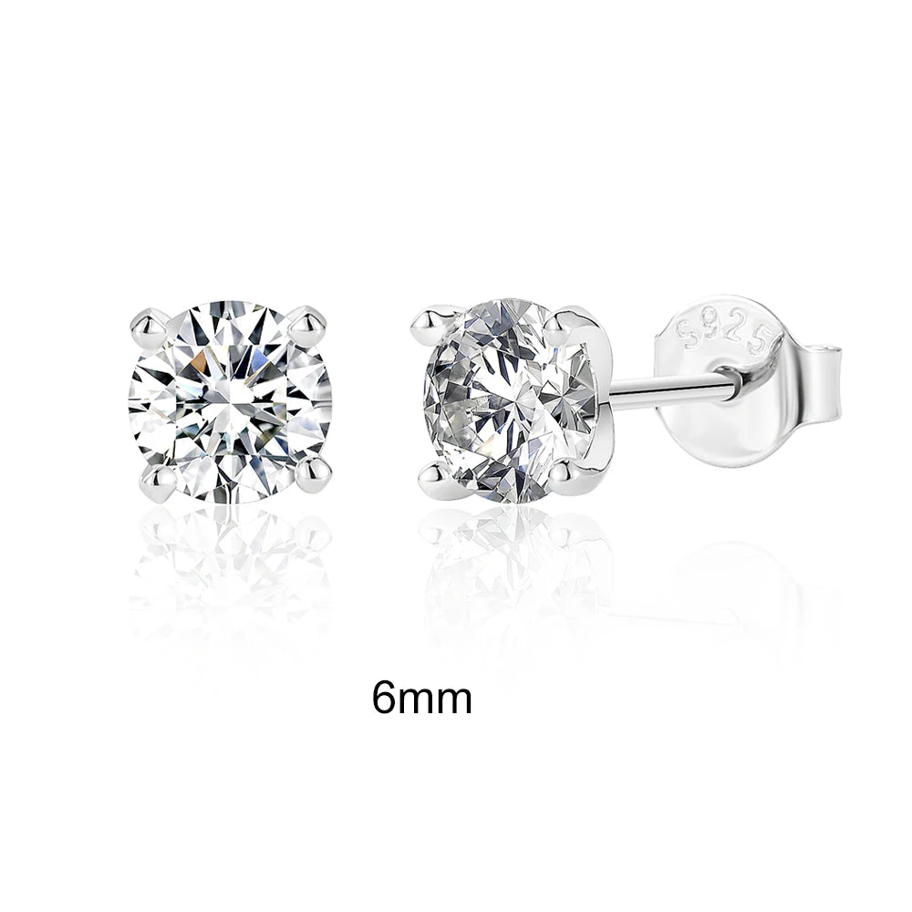 Sparkling Moissanite Stud Earrings 0.5-1.2 Carat D Color for Women Fine Jewelry with 925 Sterling Silver Piercing