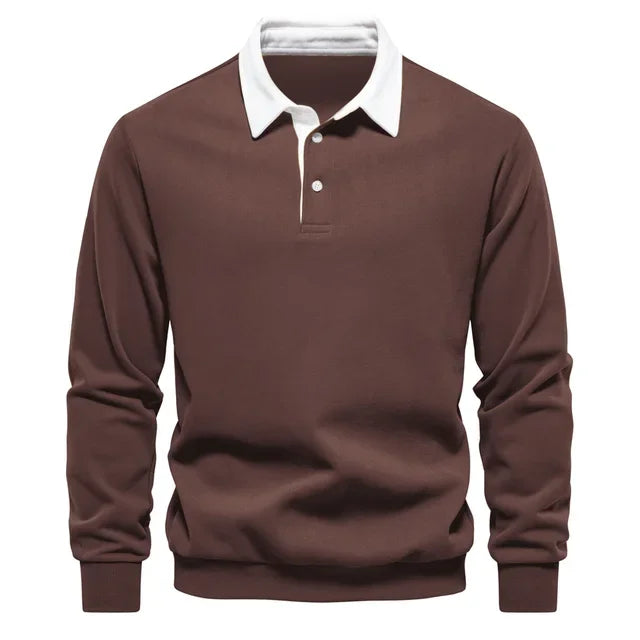 New Men's High-quality Pure Cotton Polo Shirt with Long Sleeves