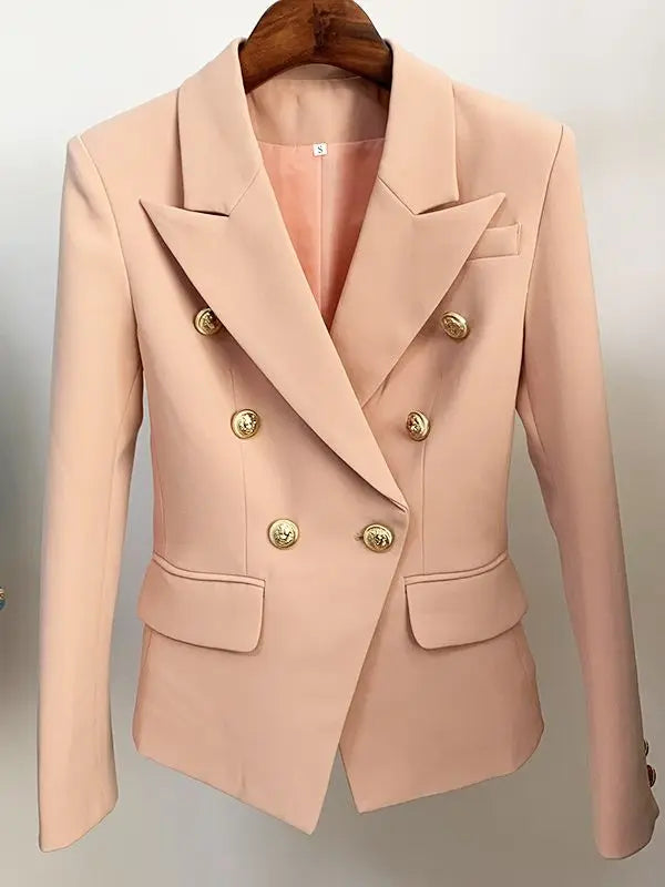 TOP QUALITY Jacket Women's Classic Double Breasted Metal Lion Buttons Blazer Outer Size S-5XL