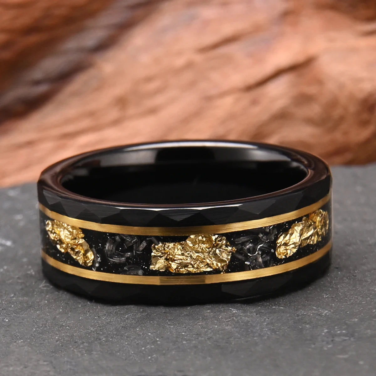 Classic Fashion Tungsten Carbide Ring 8mm Black Golden Foil Wedding Engagement Jewelry Gift for Men and Women