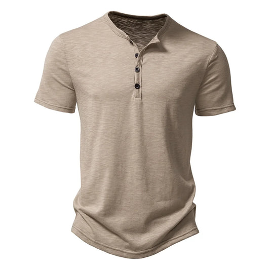 Henley-Kragen Sommer Herren Casual Einfarbig Kurzarm T-Shirt für Männer Polo Herren Hochwertige Herren T-Shirts