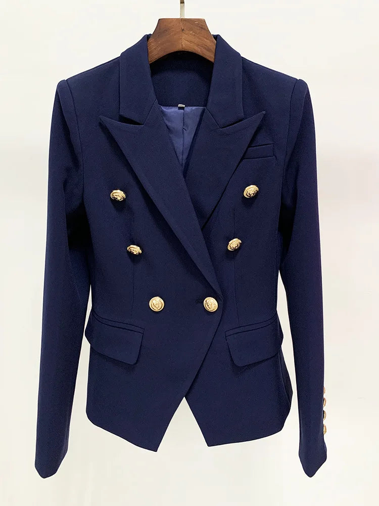 TOP QUALITY Jacket Women's Classic Double Breasted Metal Lion Buttons Blazer Outer Size S-5XL