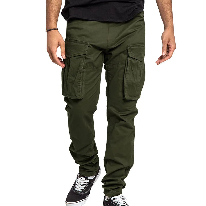 cargo pants solid color multi-pocket casual pants men