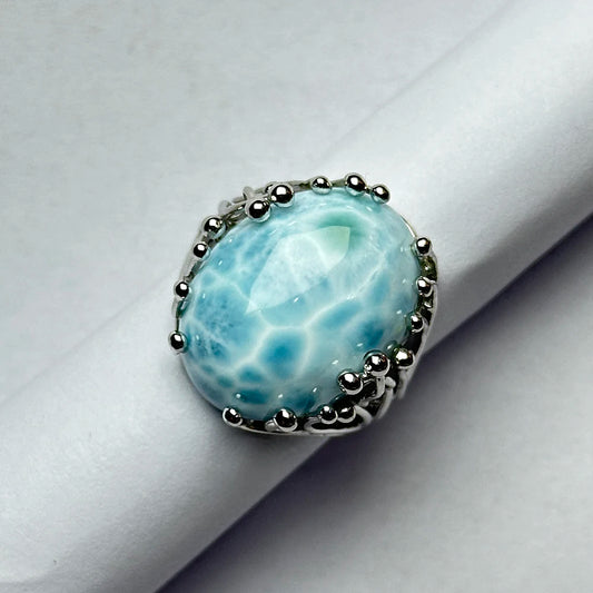 Larimar Natural 925 Silver Ring for Women Eye Catching Short Size Fashion Jewelry