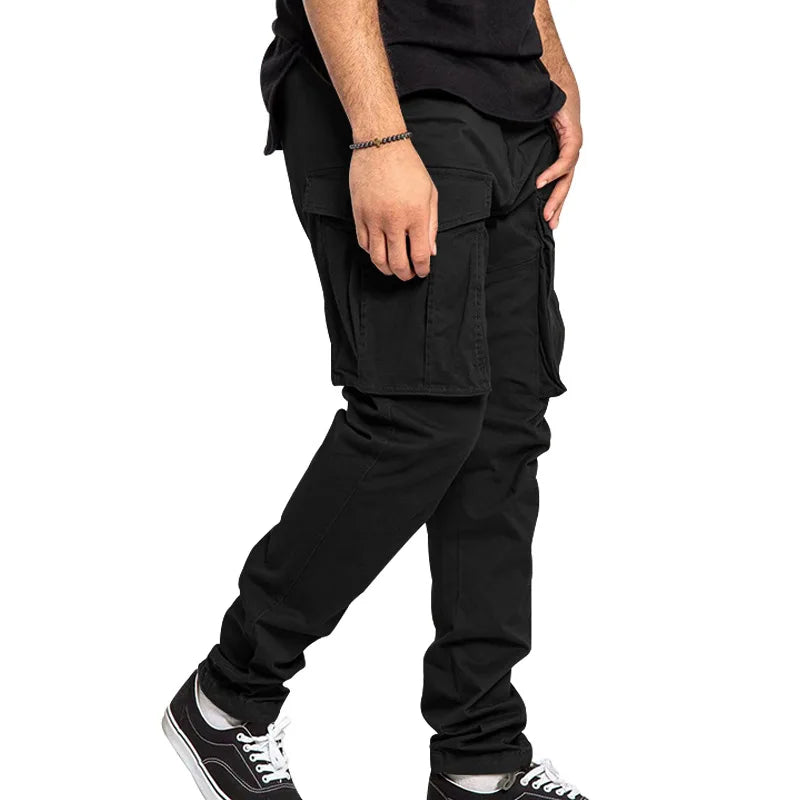 cargo pants solid color multi-pocket casual pants men