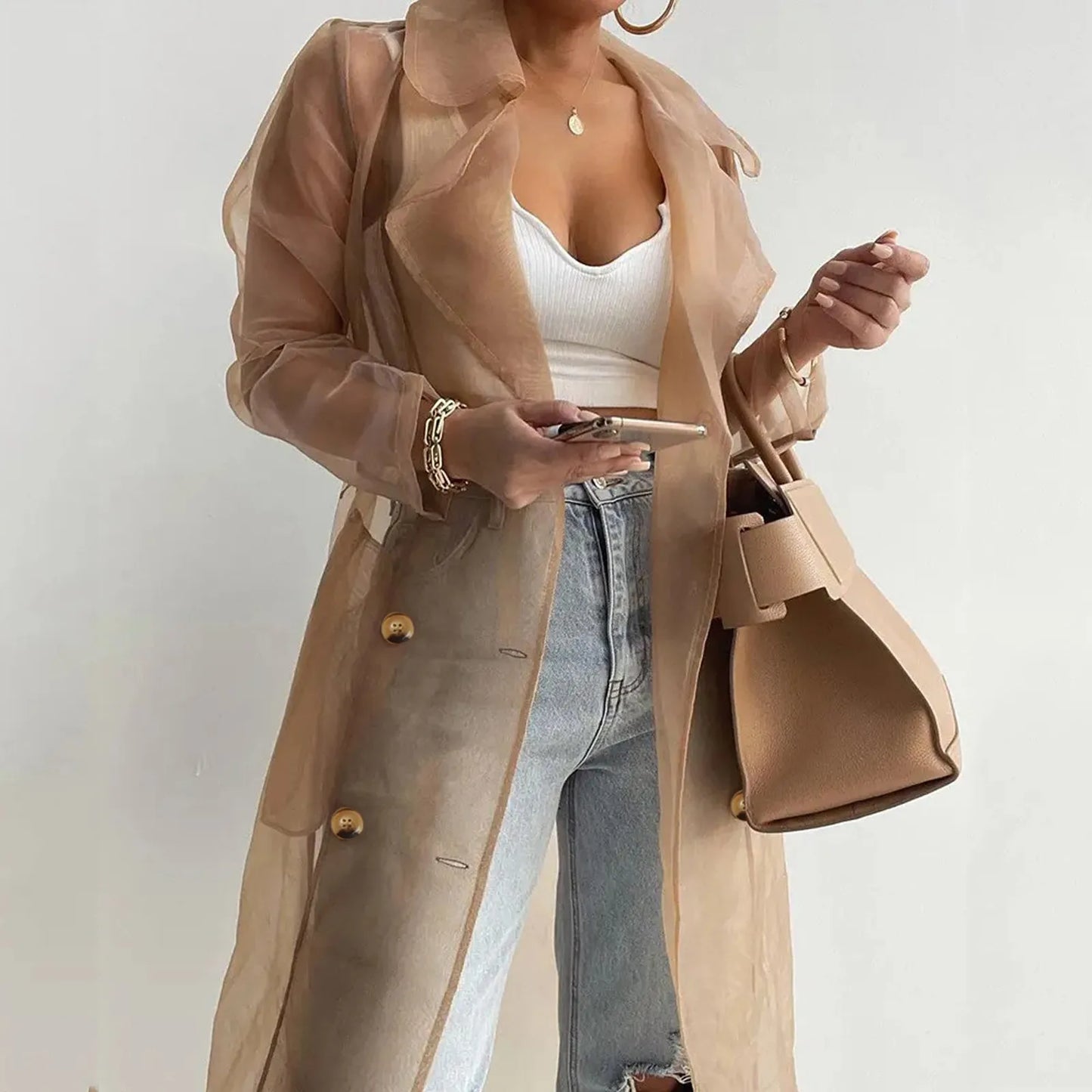 Long Sleeve Buttoned Coat With Belt