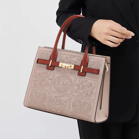 Genuine Leather Embroidered Tote Bag for Women – Soft, Fashionable, Versatile