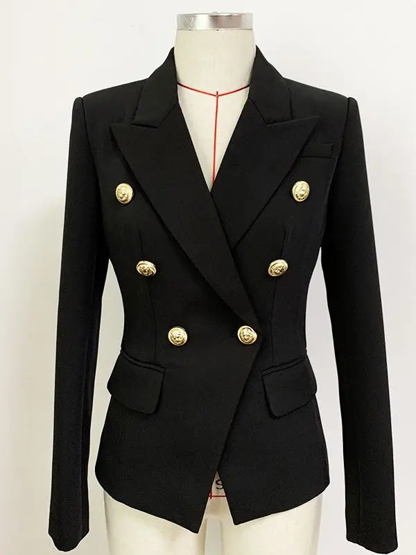 TOP QUALITY Jacket Women's Classic Double Breasted Metal Lion Buttons Blazer Outer Size S-5XL