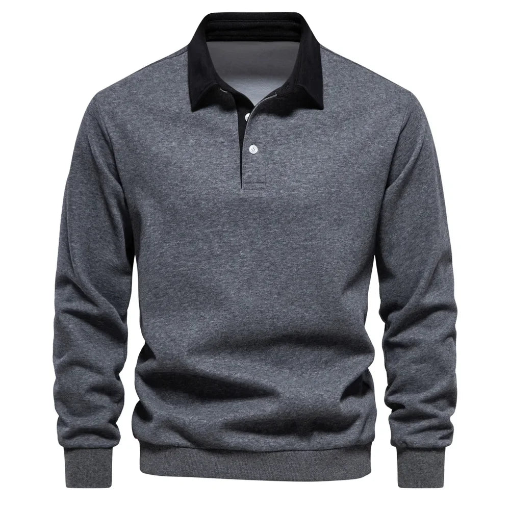 New Men's High-quality Pure Cotton Polo Shirt with Long Sleeves