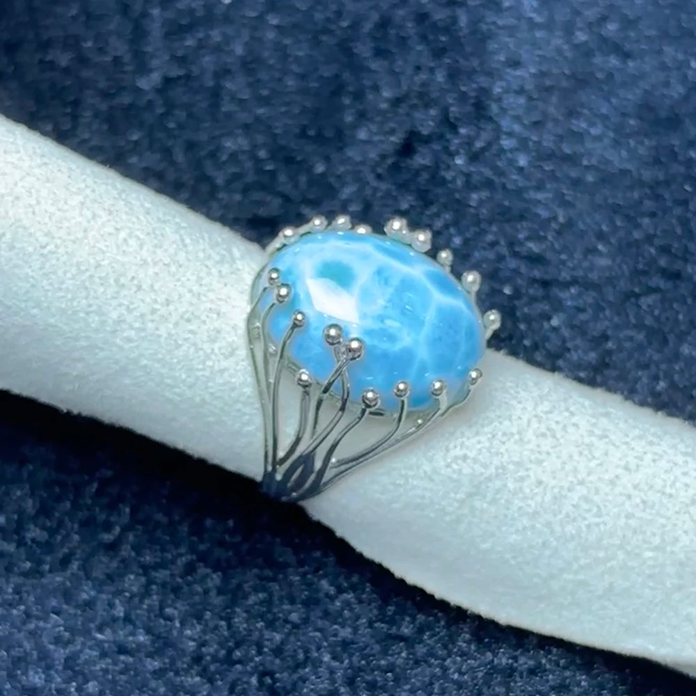 Larimar Natural 925 Silver Ring for Women Eye Catching Short Size Fashion Jewelry