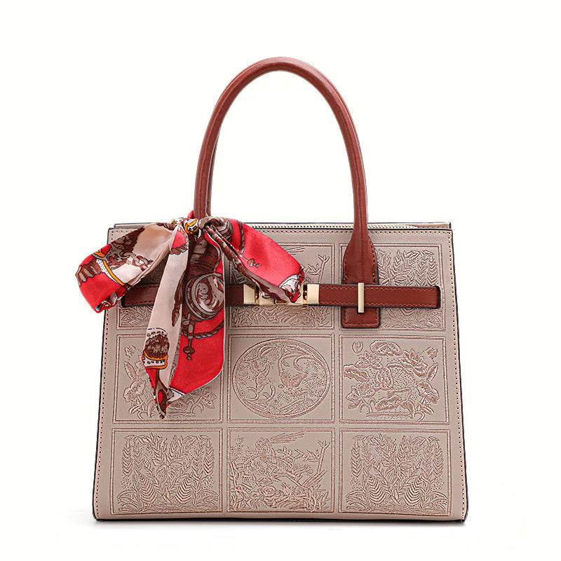 Genuine Leather Embroidered Tote Bag for Women – Soft, Fashionable, Versatile