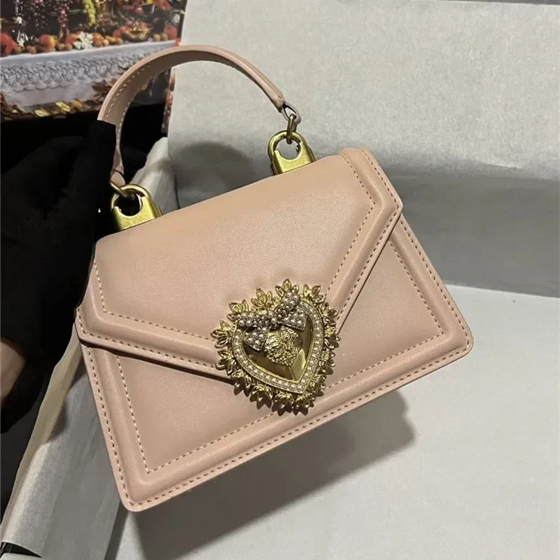 Elegant Top Layer Cow Leather Heart Bow Hand bag