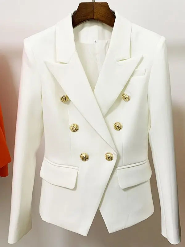 TOP QUALITY Jacket Women's Classic Double Breasted Metal Lion Buttons Blazer Outer Size S-5XL