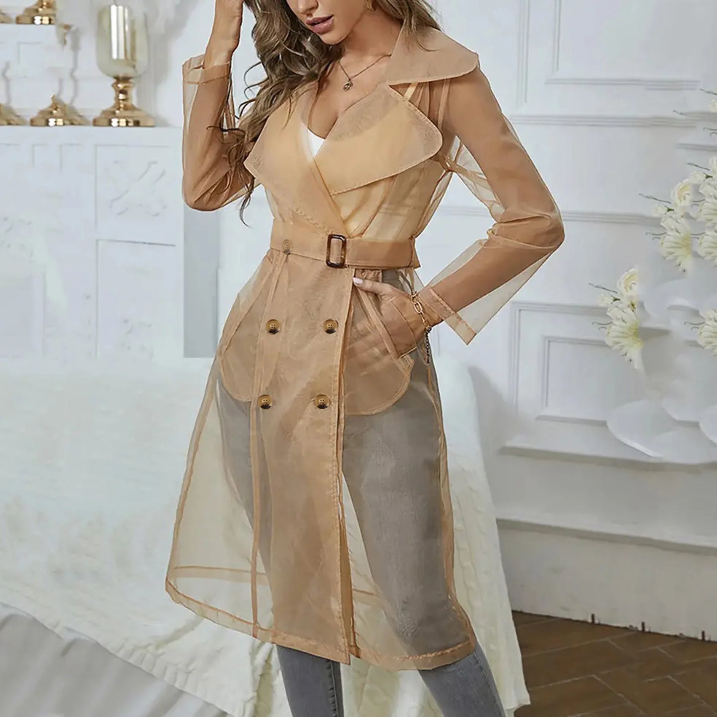 Long Sleeve Buttoned Coat With Belt