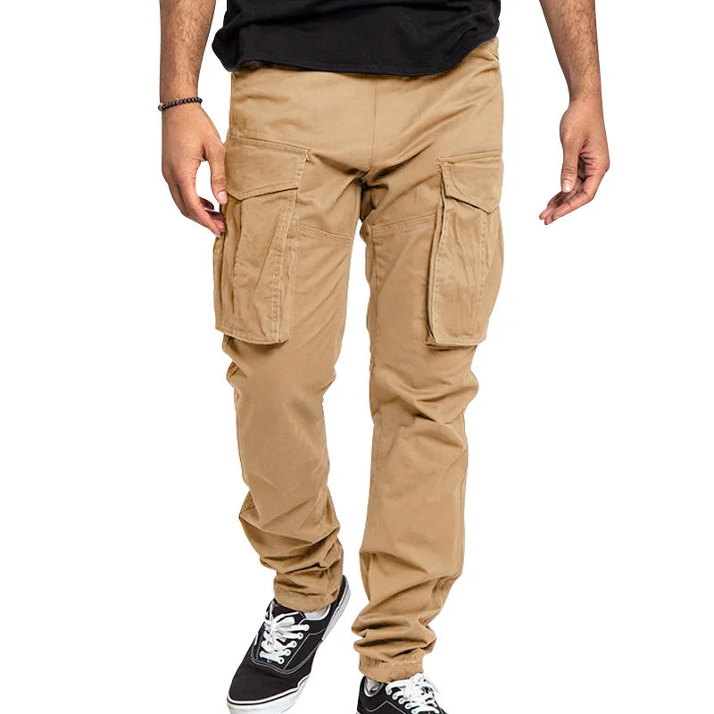 cargo pants solid color multi-pocket casual pants men