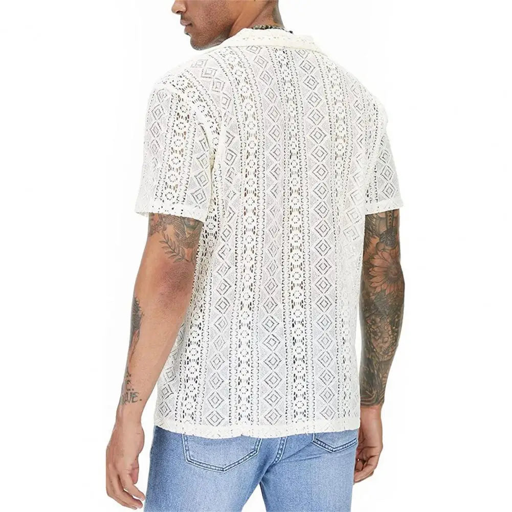 See-through Men Shirt Summer Top Hollow