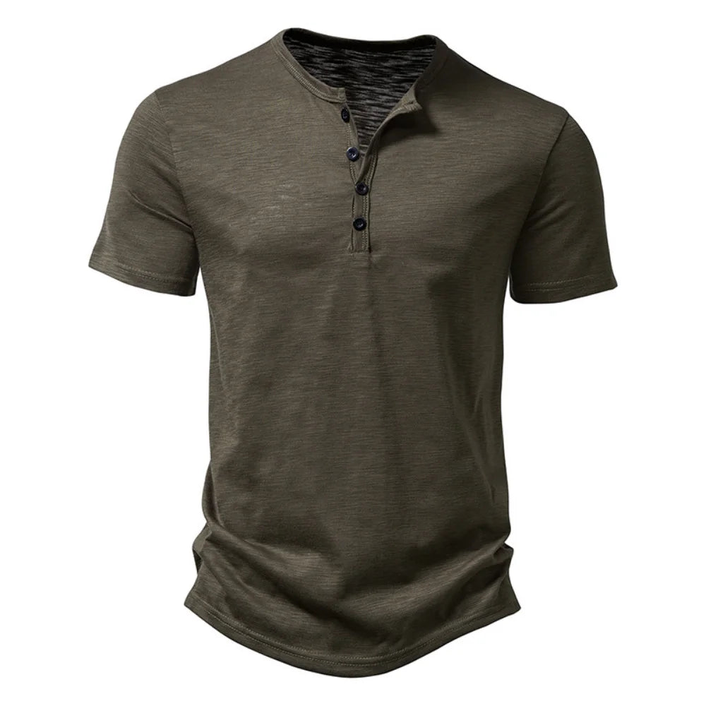 Henley-Kragen Sommer Herren Casual Einfarbig Kurzarm T-Shirt für Männer Polo Herren Hochwertige Herren T-Shirts