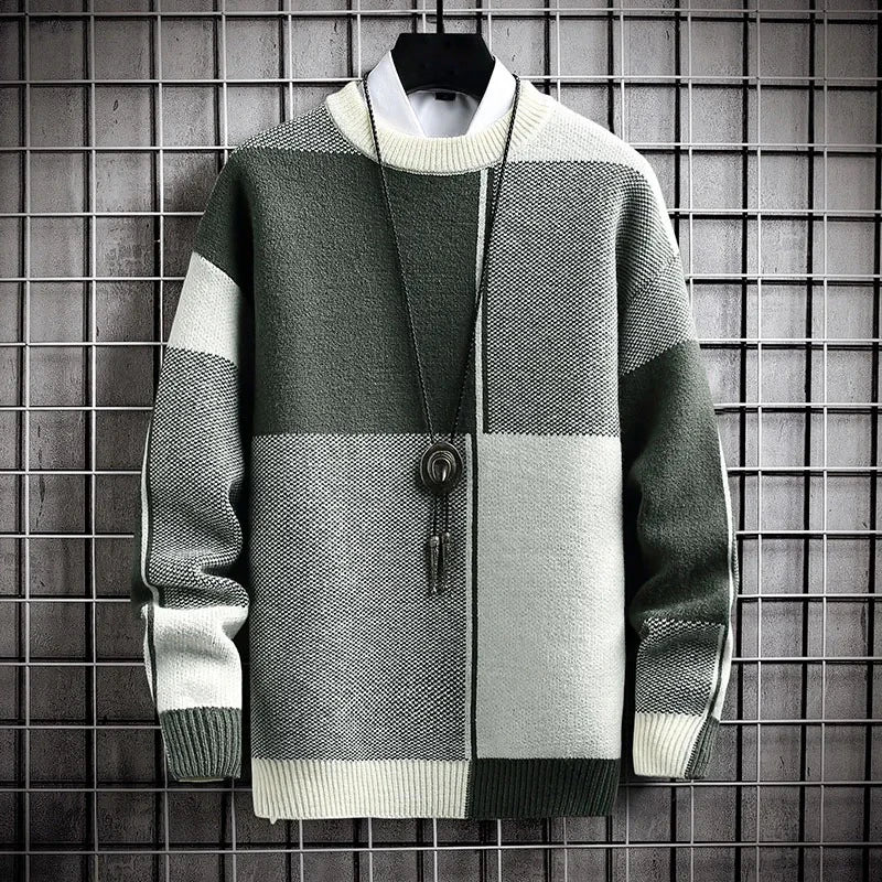 Herrtröja i ull med lapptäcke i vintage-stil