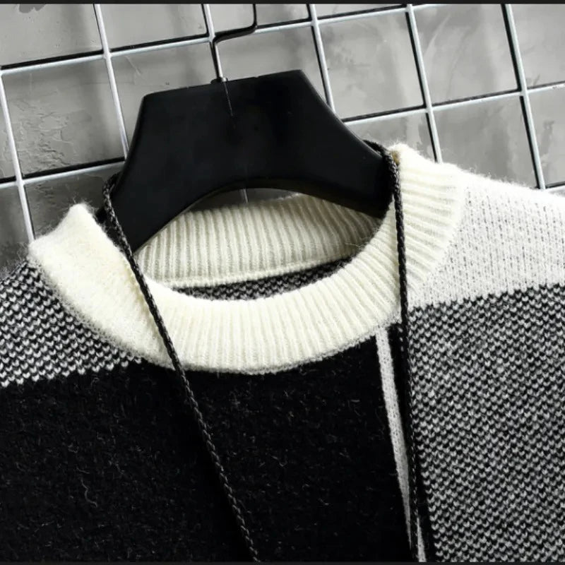 Herrtröja i ull med lapptäcke i vintage-stil