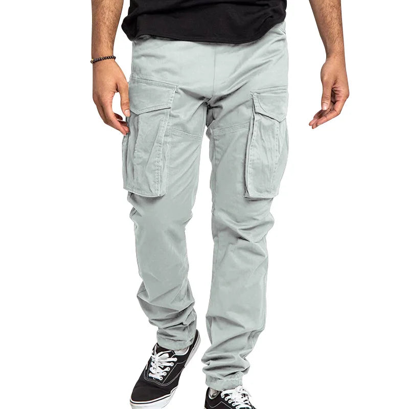 cargo pants solid color multi-pocket casual pants men