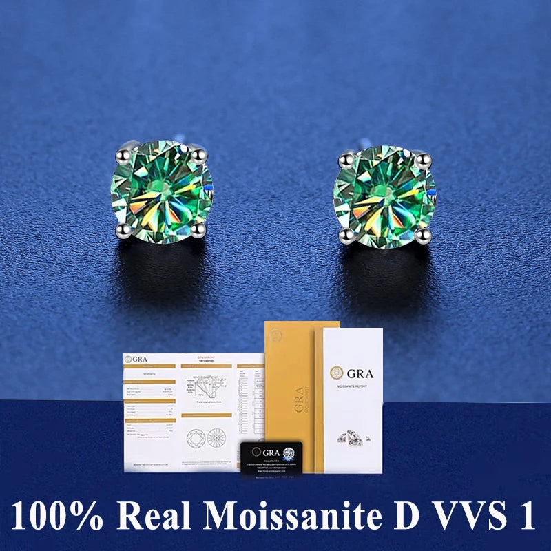 Top Quality GRA 100% Real Sterling Silver Moissanite Stud Earrings for Women with 2 Certificates D Color 6 Prong Wedding Jewelry