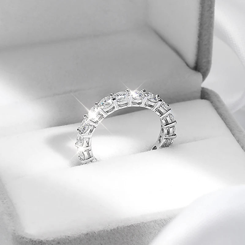 Smyoue Damen-Ring mit Moissanit, 2–5 mm, funkelnd, für Hochzeiten, Eternity-Bänder, klassisch, 100 % S925 Sterlingsilber